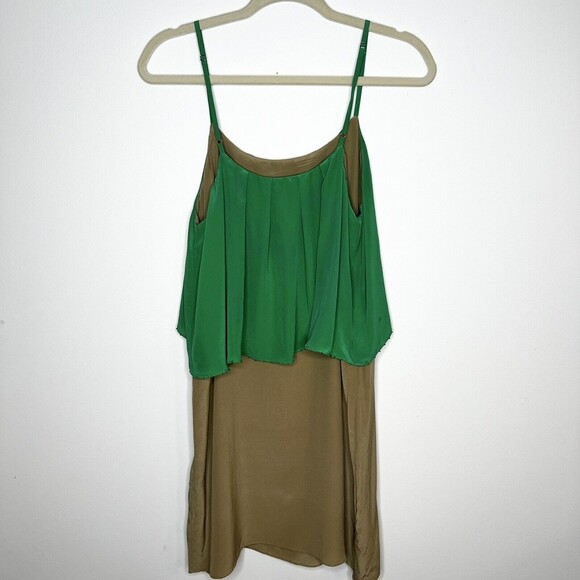 Greylin Melinda Silk Color Block Dress Green Tan Women’s M - Picture 5 of 12